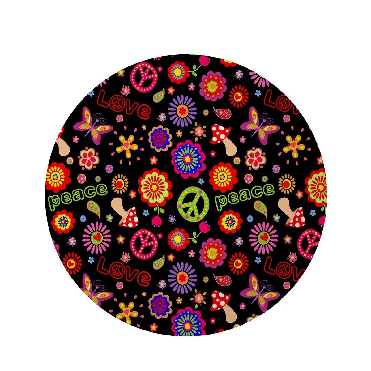 Hippie Peace Print Round Rug-grizzshop