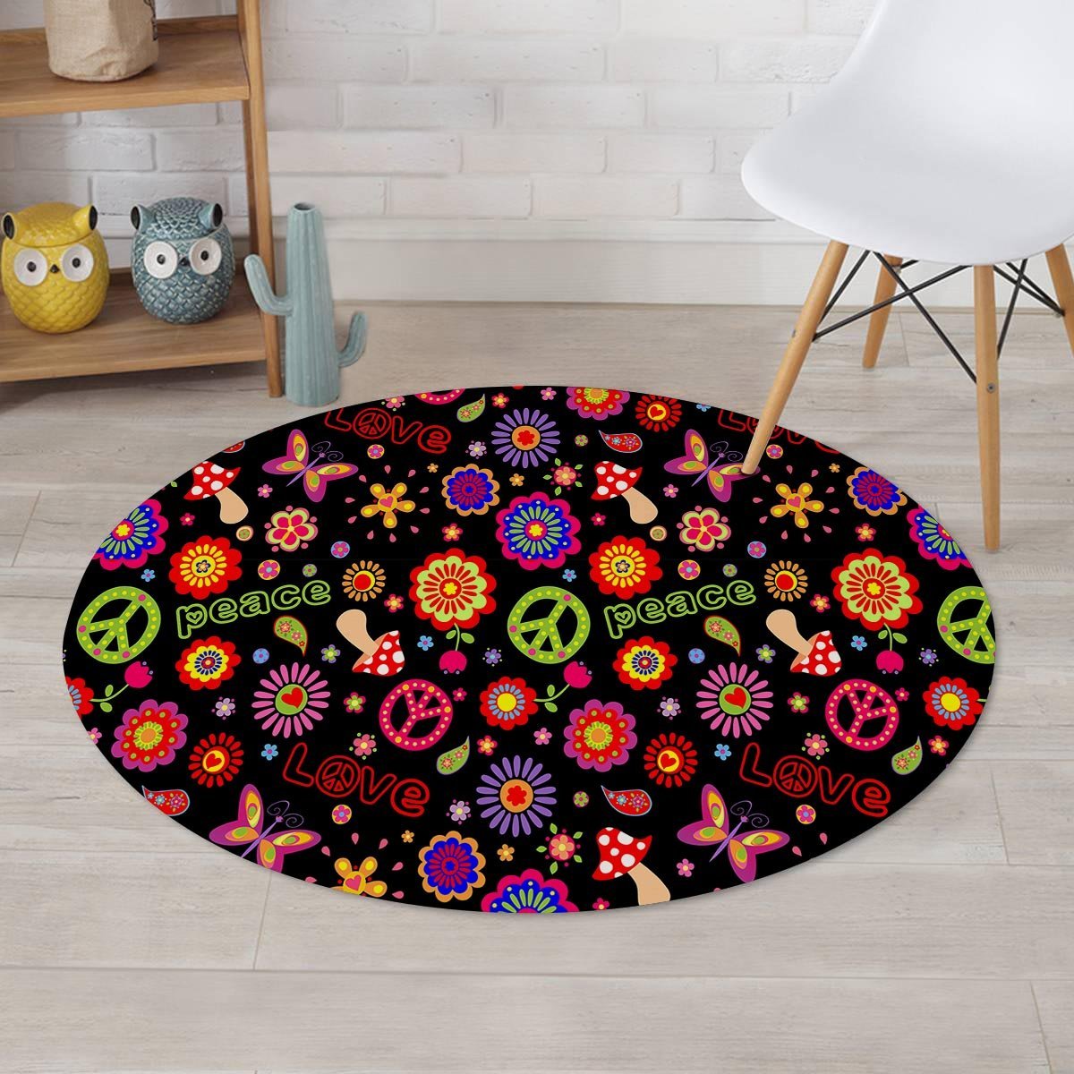 Hippie Peace Print Round Rug-grizzshop