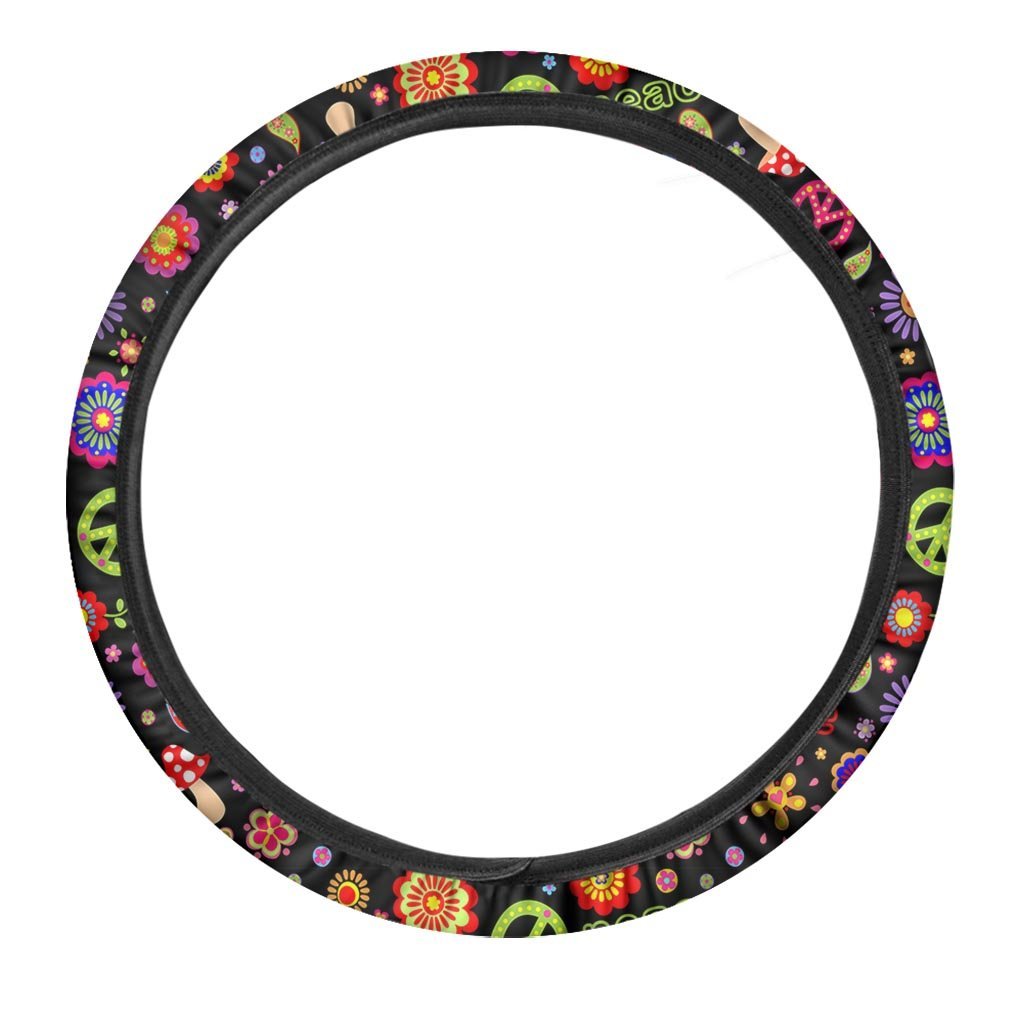 Hippie Peace Print Steering Wheel Cover-grizzshop