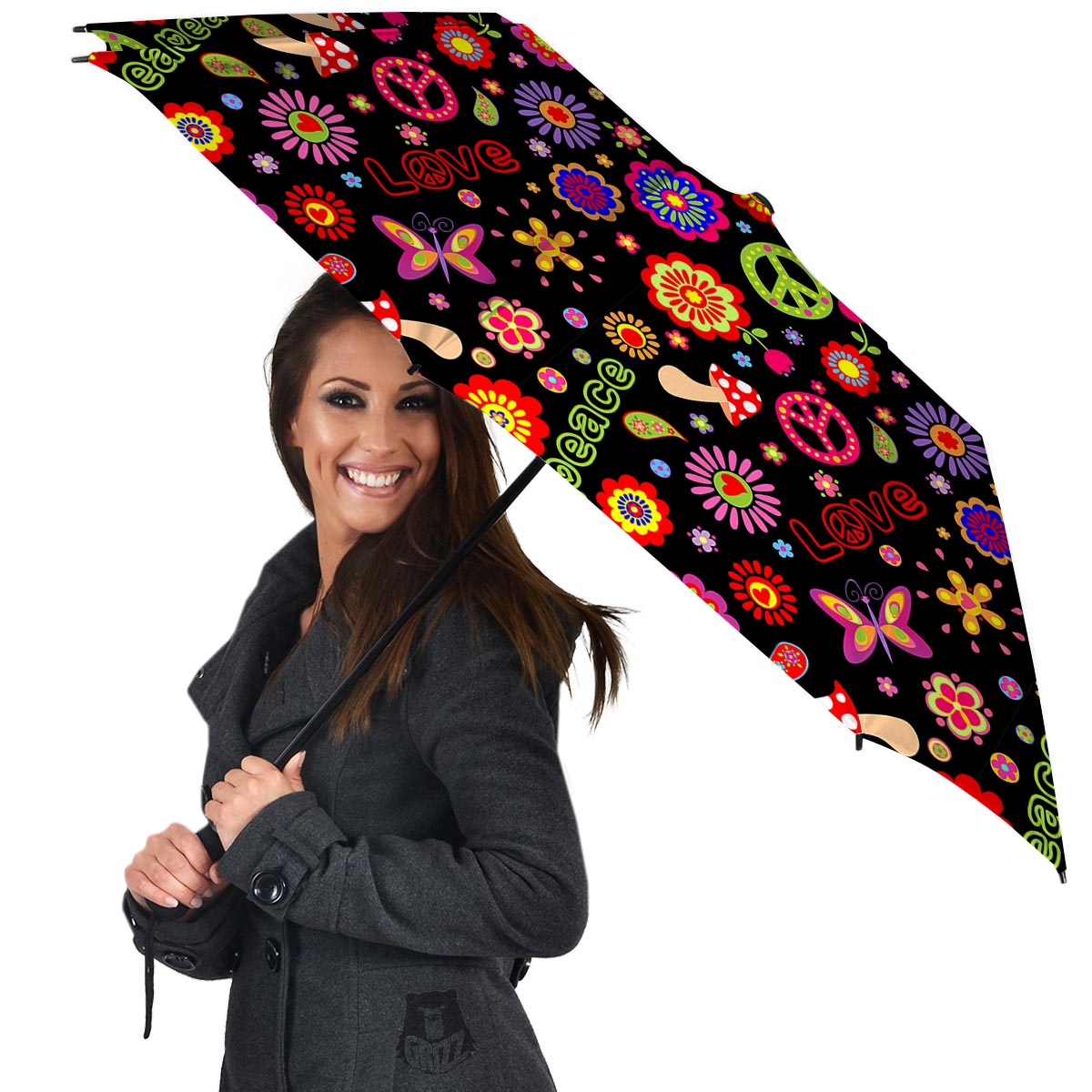 Hippie Peace Print Umbrella-grizzshop