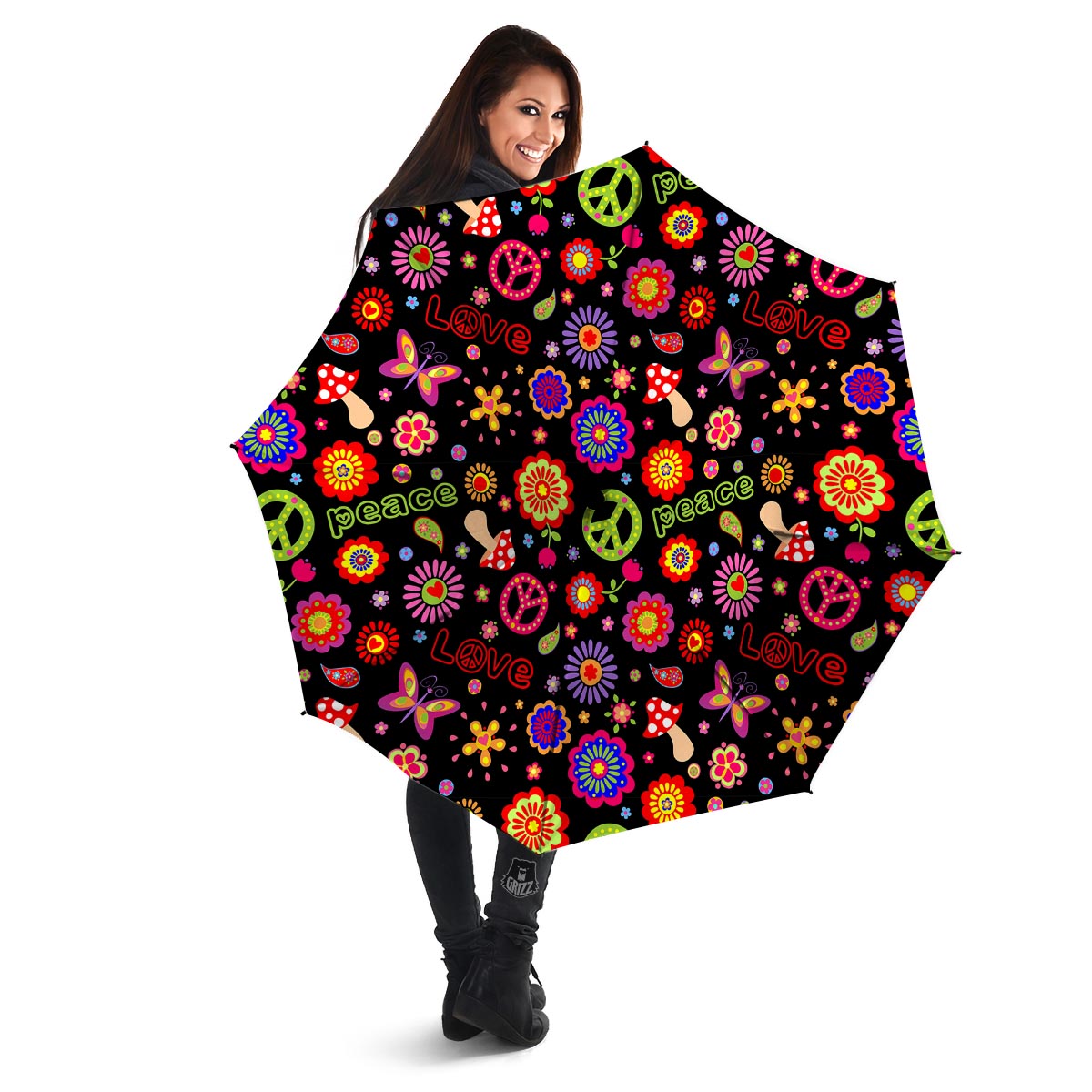 Hippie Peace Print Umbrella-grizzshop