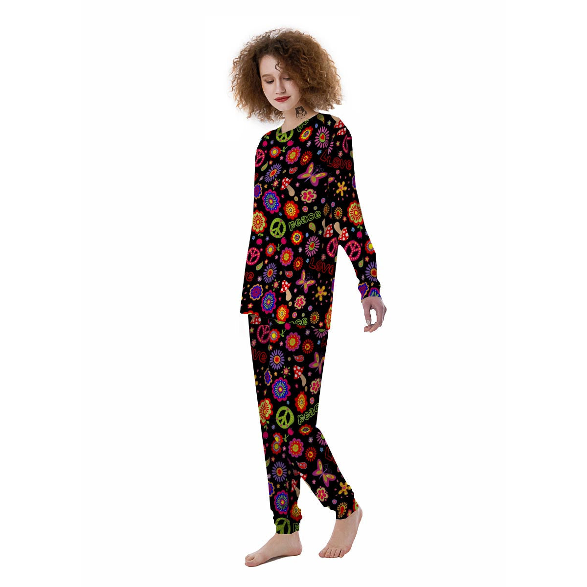 Hippie Peace Print Women's Pajamas-grizzshop