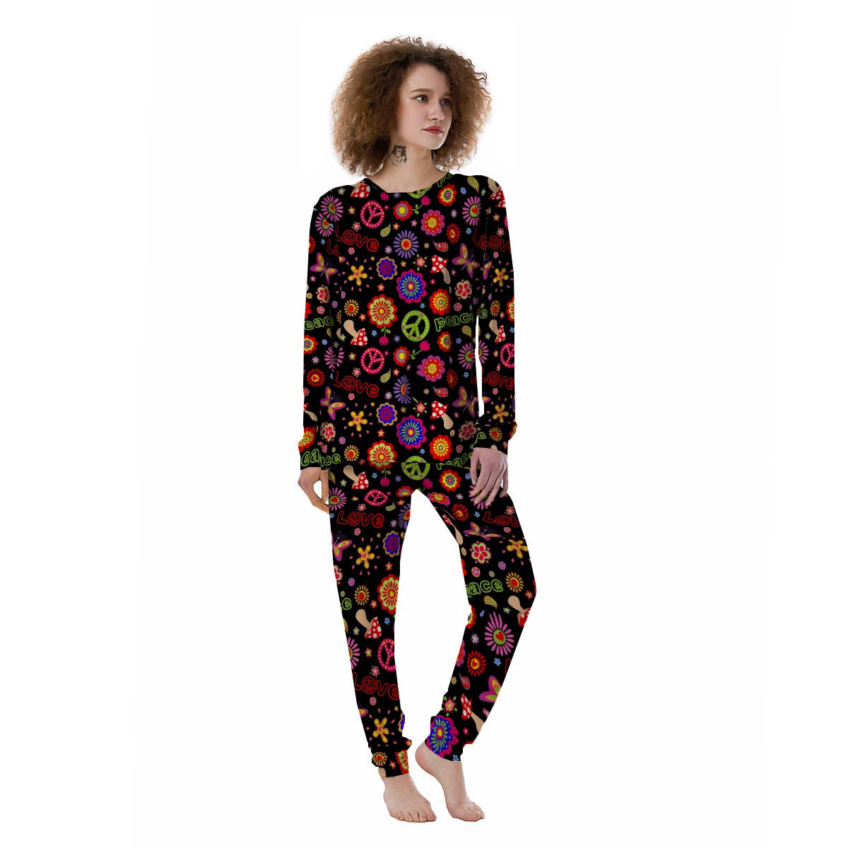 Hippie Peace Print Women's Pajamas-grizzshop