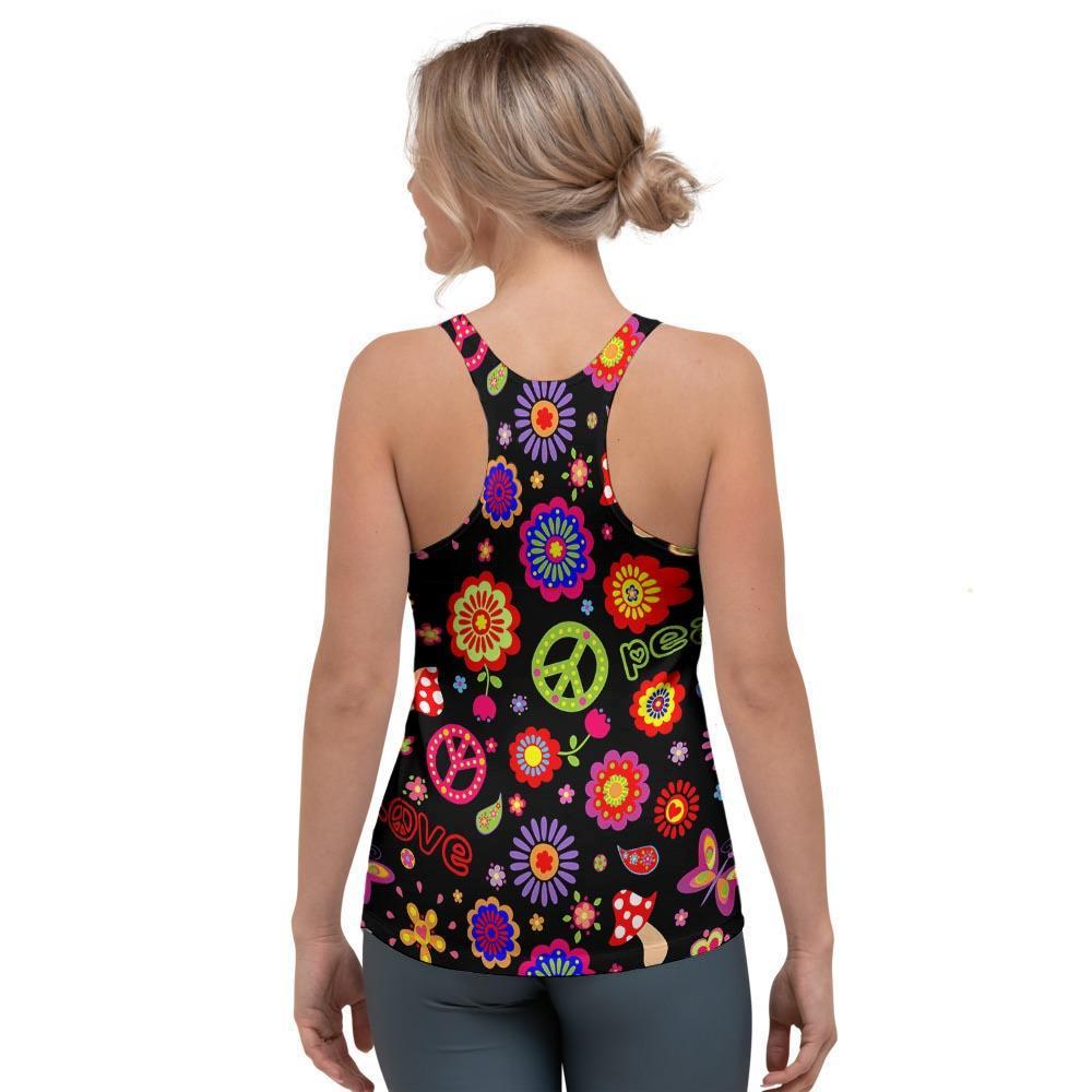 Hippie Peace Print Women's Racerback Tank Top-grizzshop
