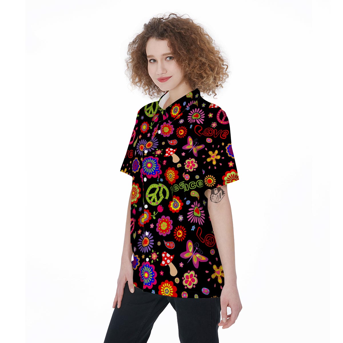 Hippie Peace Print Women's Short Sleeve Shirts-grizzshop