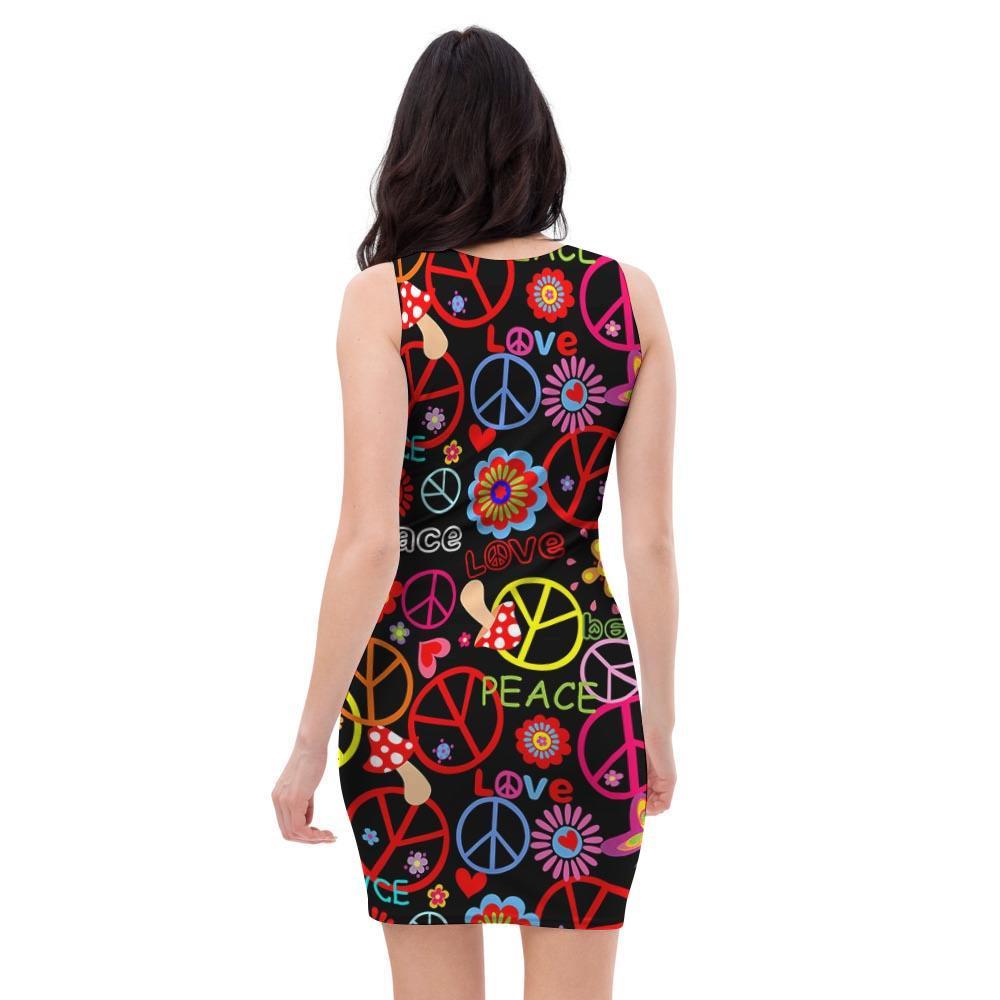 Hippie Peace Sign Bodycon Dress-grizzshop