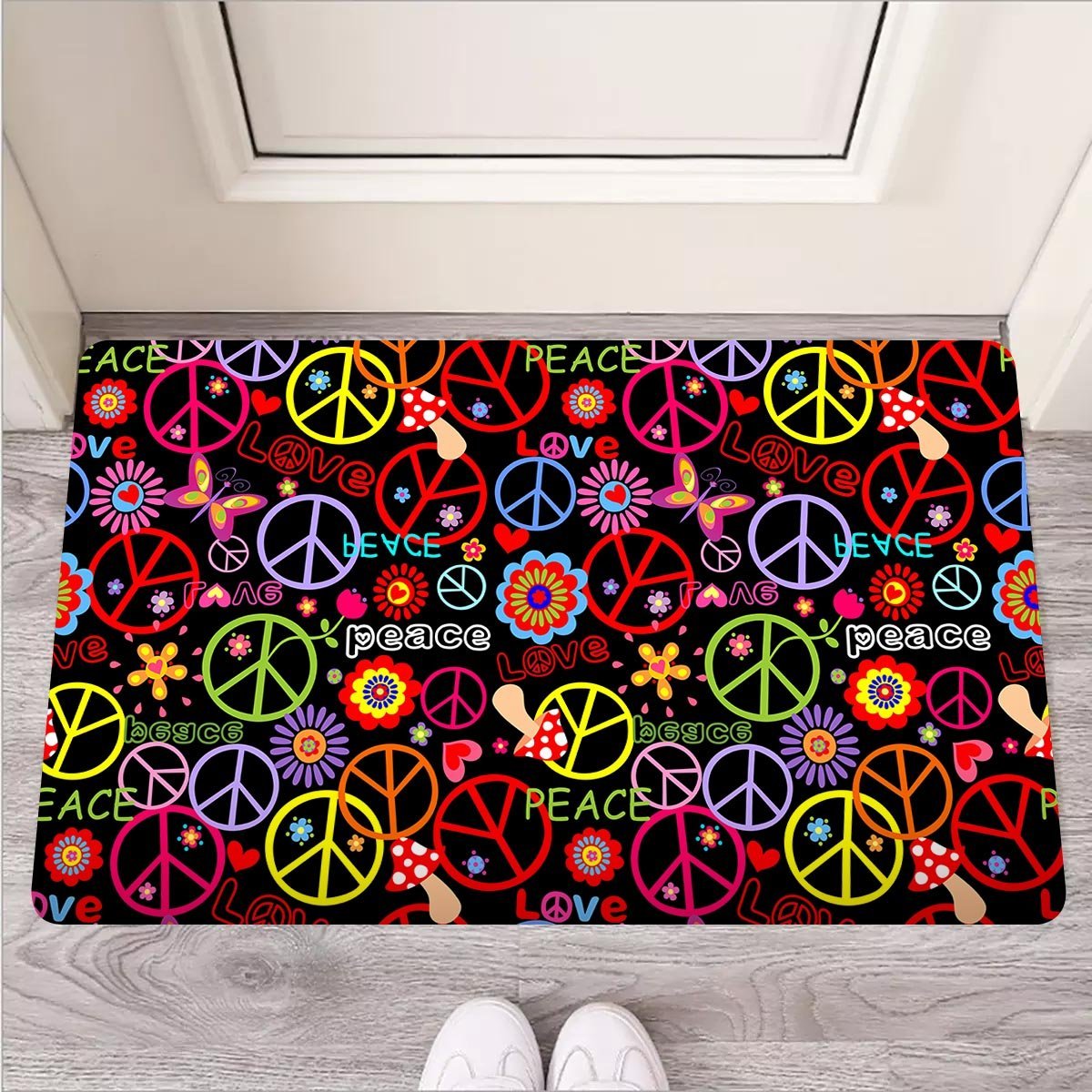 Hippie Peace Sign Door Mat-grizzshop