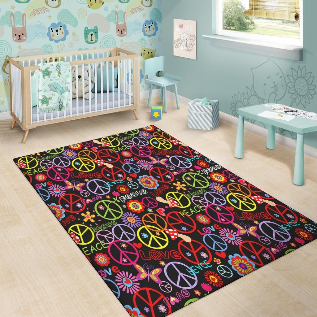 Hippie Peace Sign Floor Mat-grizzshop