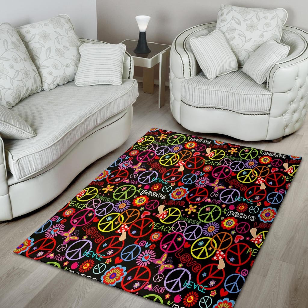 Hippie Peace Sign Floor Mat-grizzshop