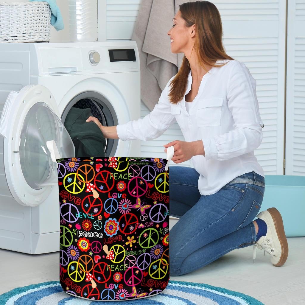 Hippie Peace Sign Laundry Basket-grizzshop