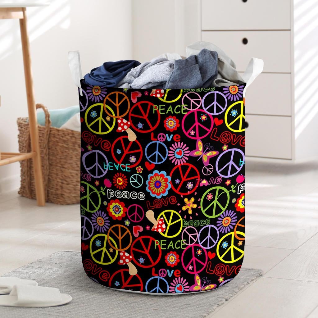 Hippie Peace Sign Laundry Basket-grizzshop