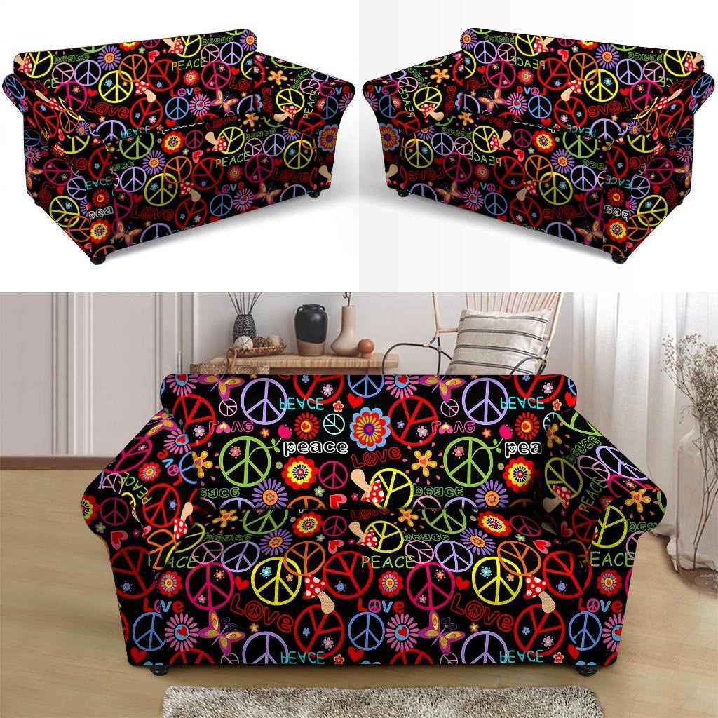 Hippie Peace Sign Loveseat Cover-grizzshop