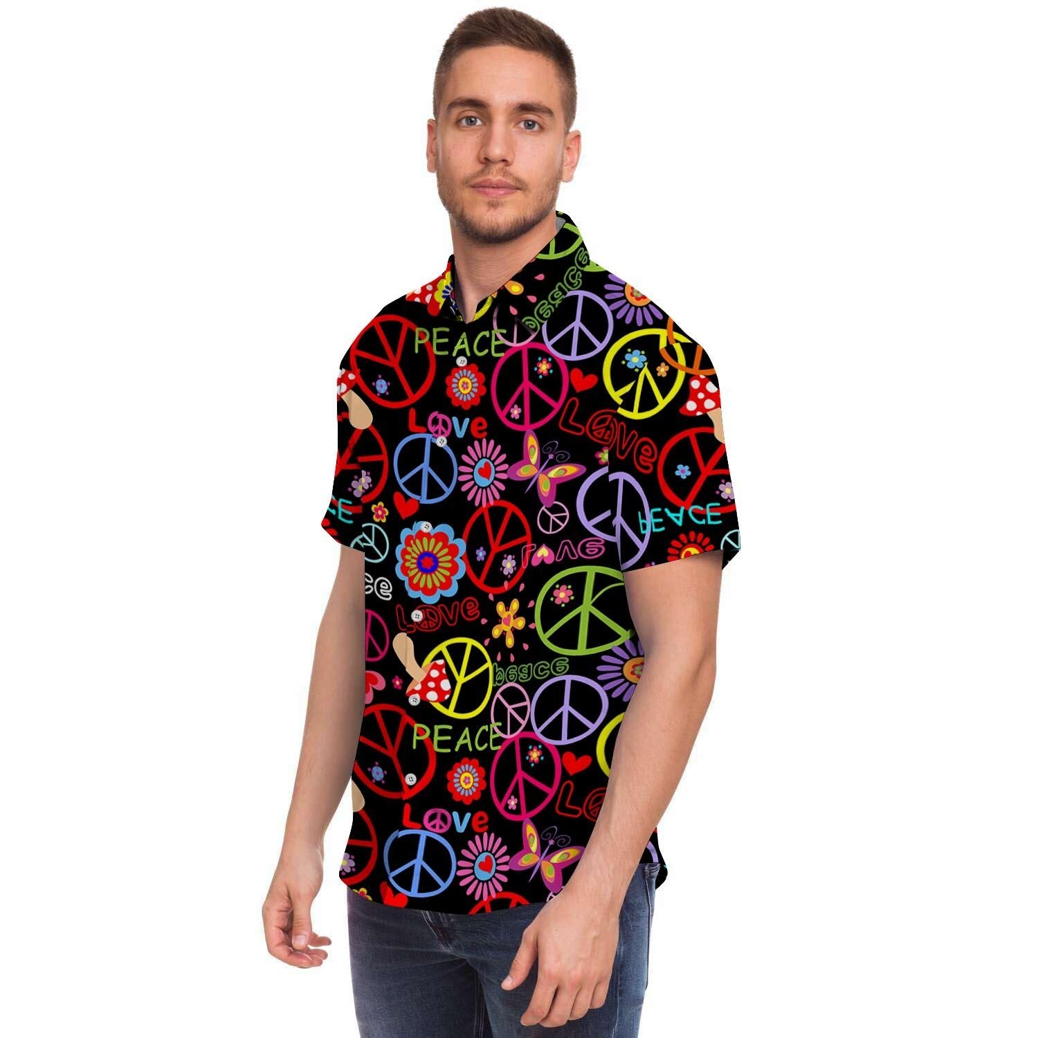 Hippie Peace Sign Men's Short Sleeve Shirt-grizzshop