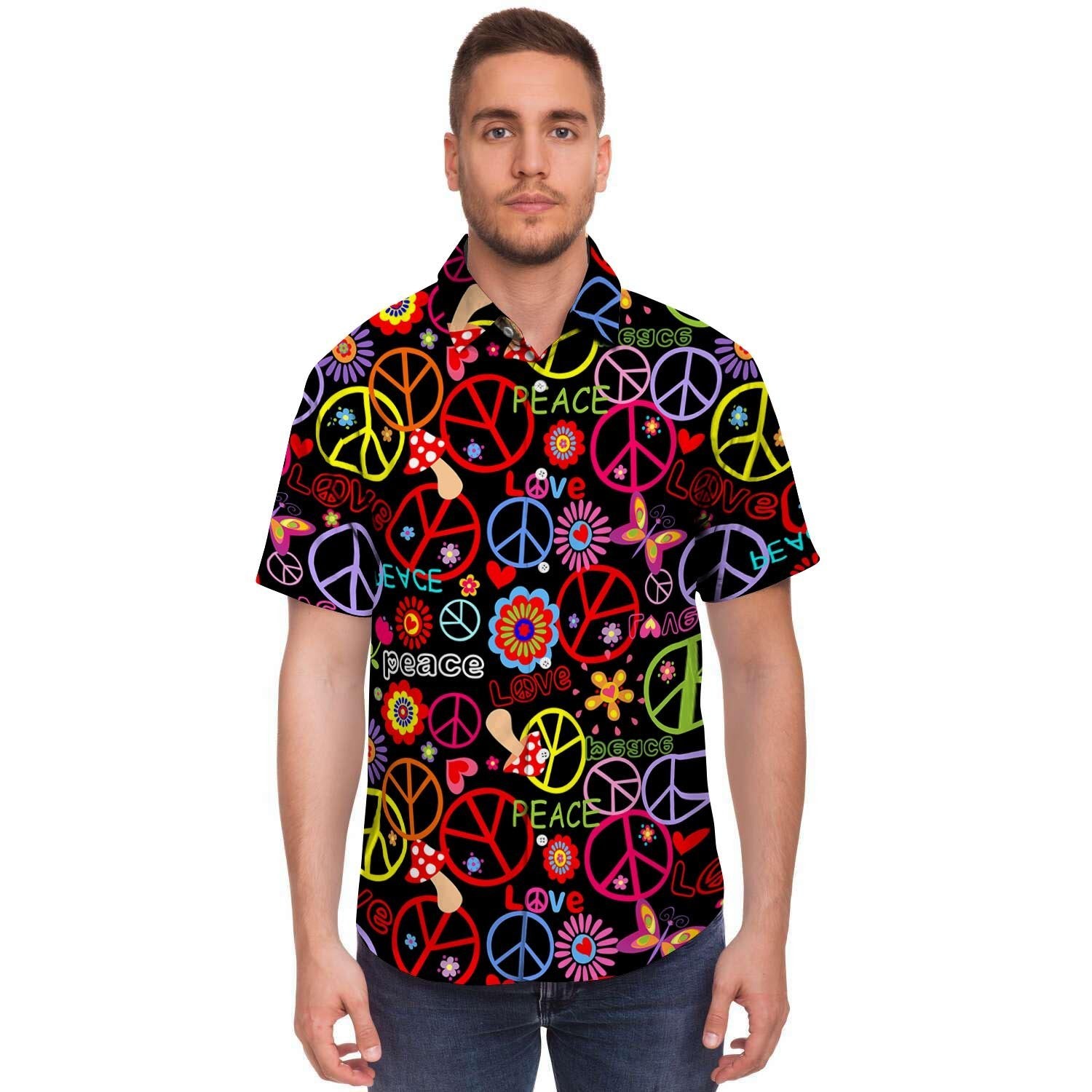 Hippie Peace Sign Men's Short Sleeve Shirt-grizzshop