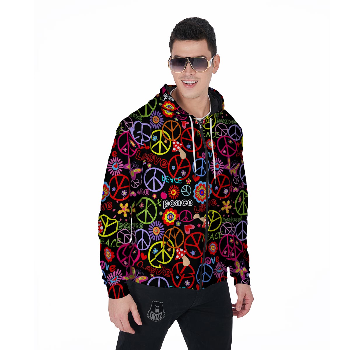 Hippie Peace Sign Men's Zip Up Hoodie-grizzshop