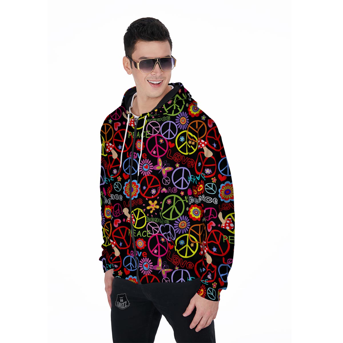 Hippie Peace Sign Men's Zip Up Hoodie-grizzshop