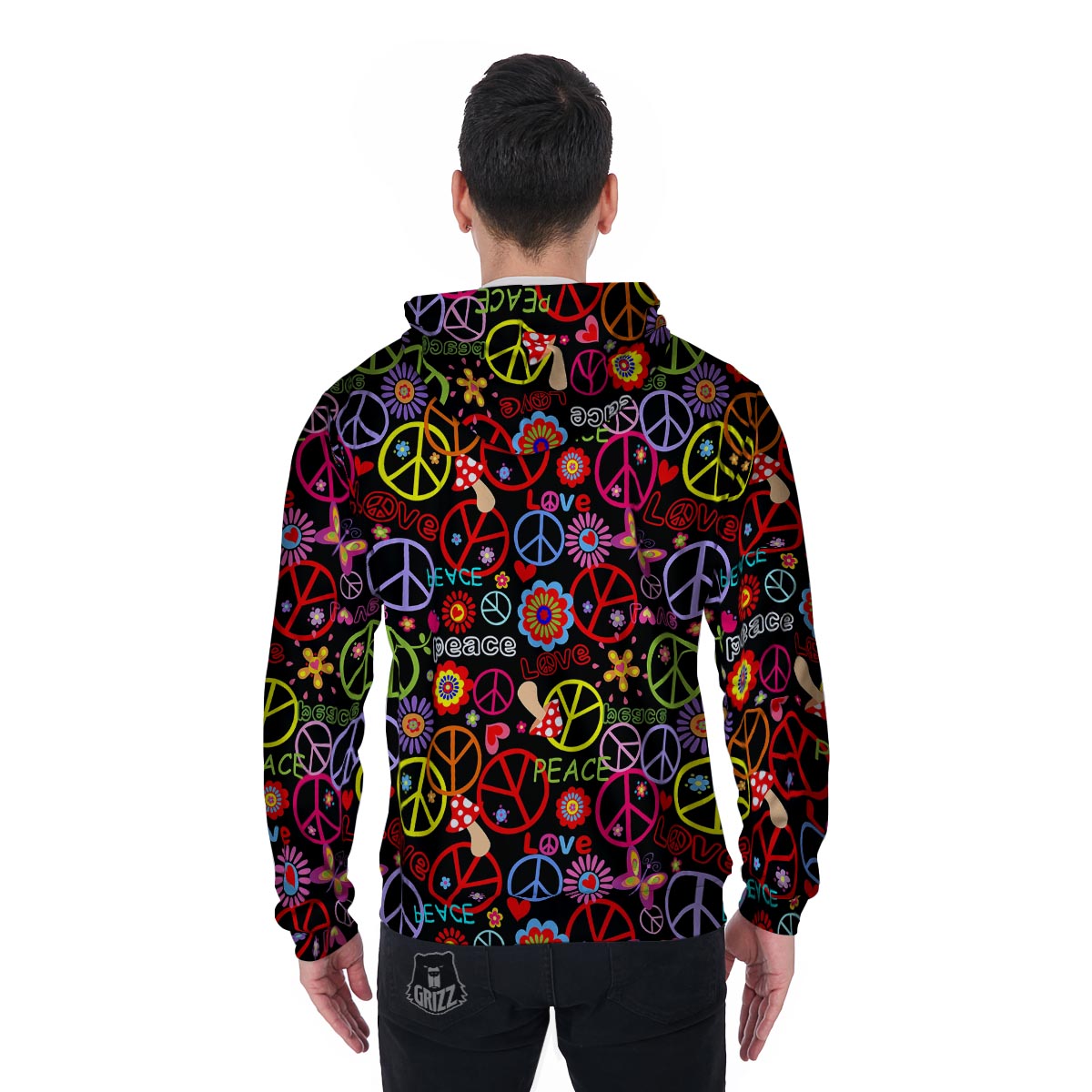 Hippie Peace Sign Men's Zip Up Hoodie-grizzshop