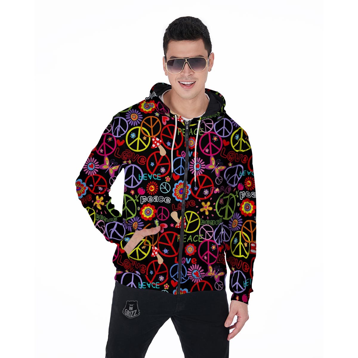 Hippie Peace Sign Men's Zip Up Hoodie-grizzshop