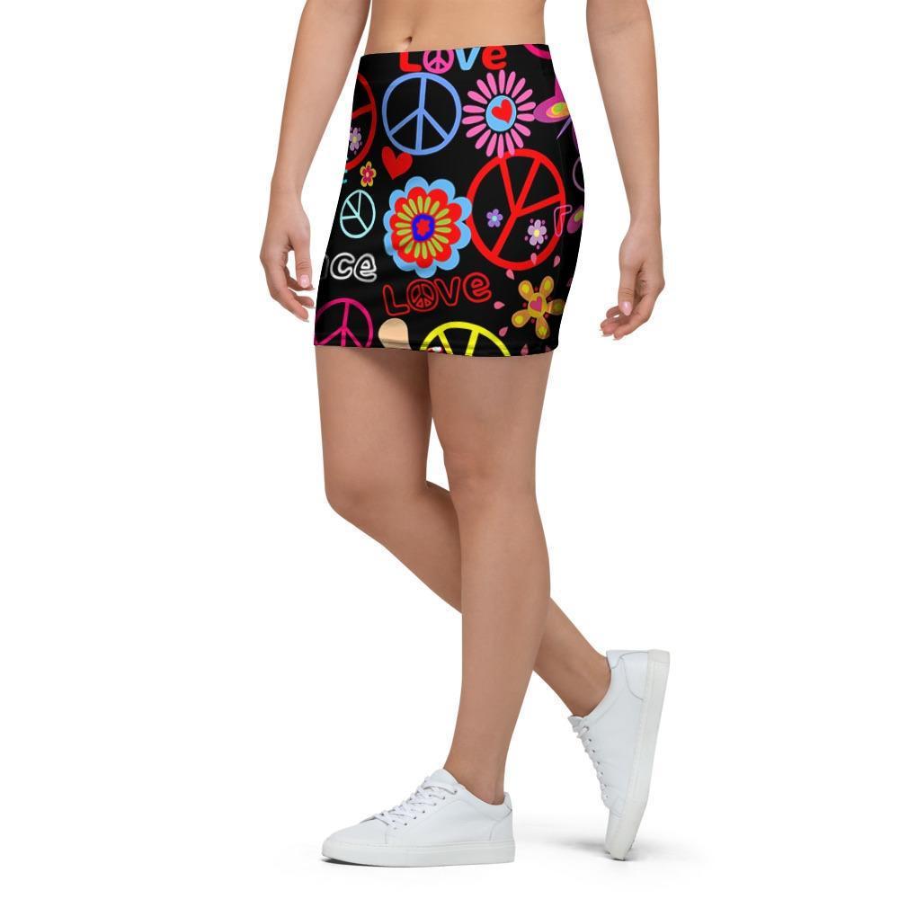 Hippie Peace Sign Mini Skirt-grizzshop