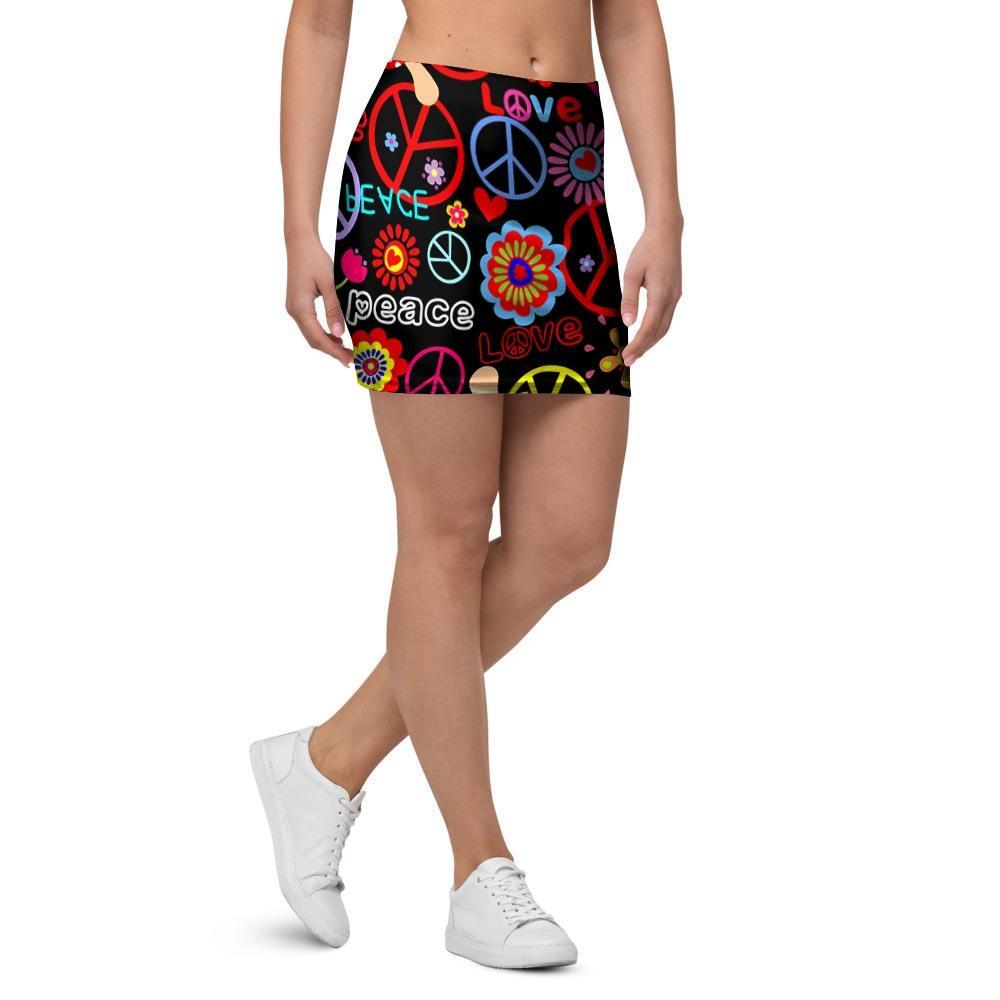 Hippie Peace Sign Mini Skirt-grizzshop