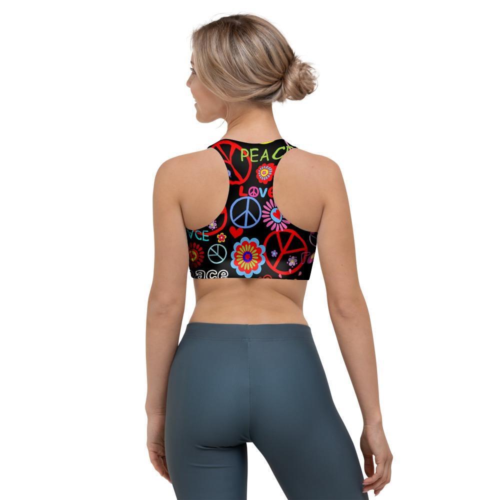 Hippie Peace Sign Sports Bra-grizzshop