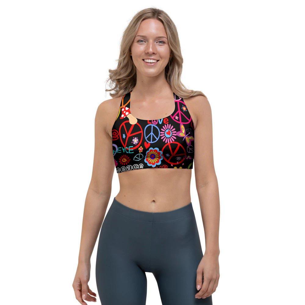 Hippie Peace Sign Sports Bra-grizzshop