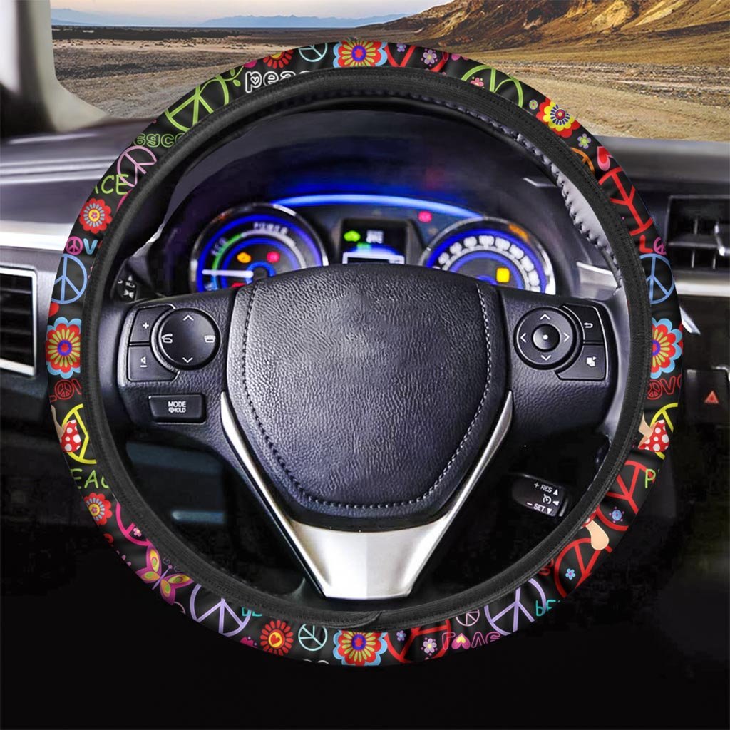 Hippie Peace Sign Steering Wheel Cover-grizzshop
