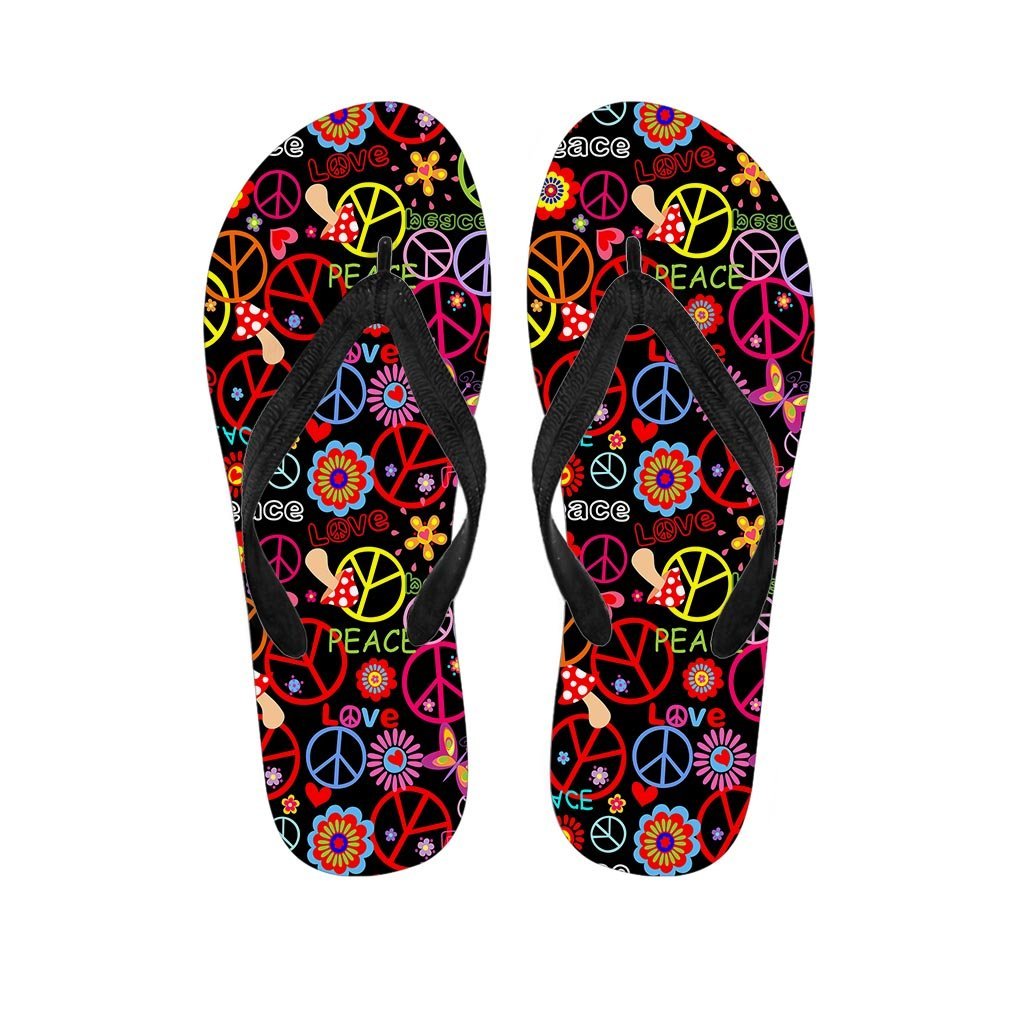 Hippie Peace Sign Women's Flip Flops-grizzshop
