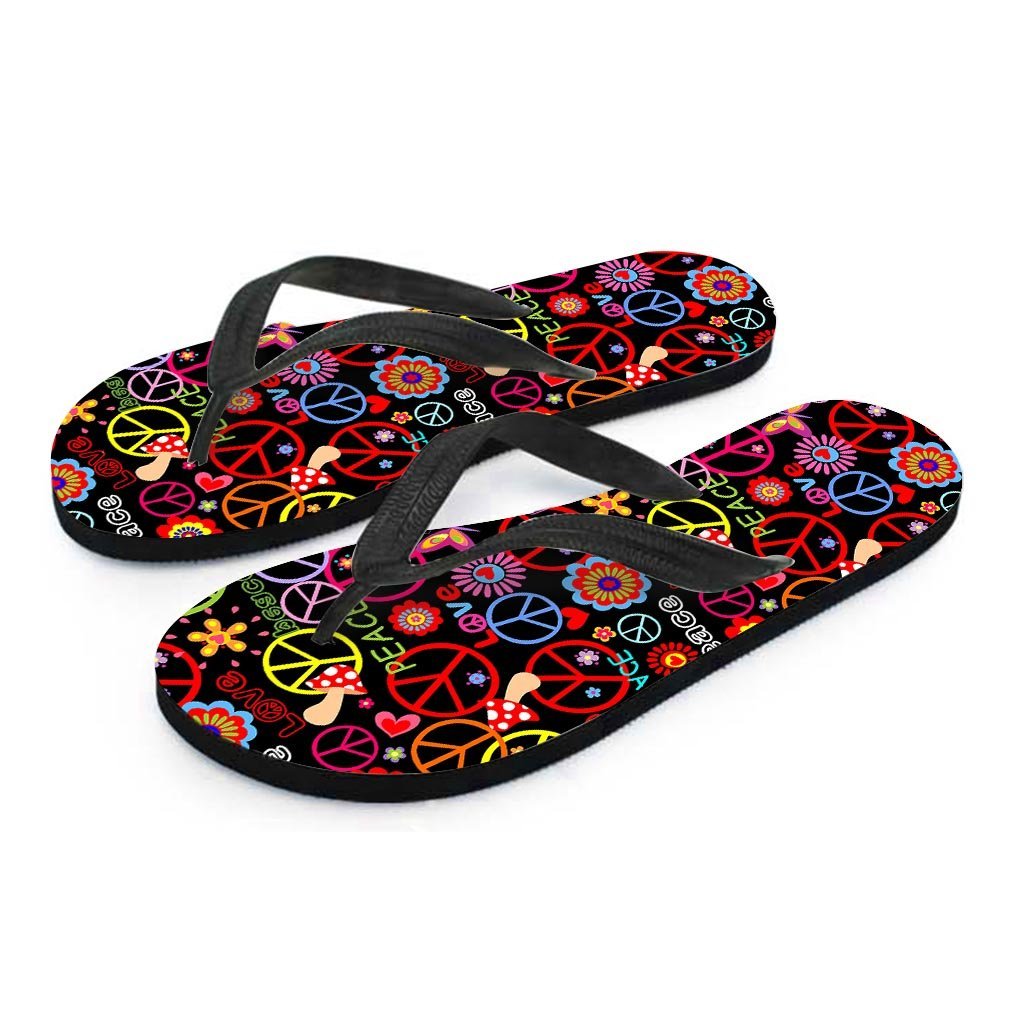Hippie Peace Sign Women's Flip Flops-grizzshop
