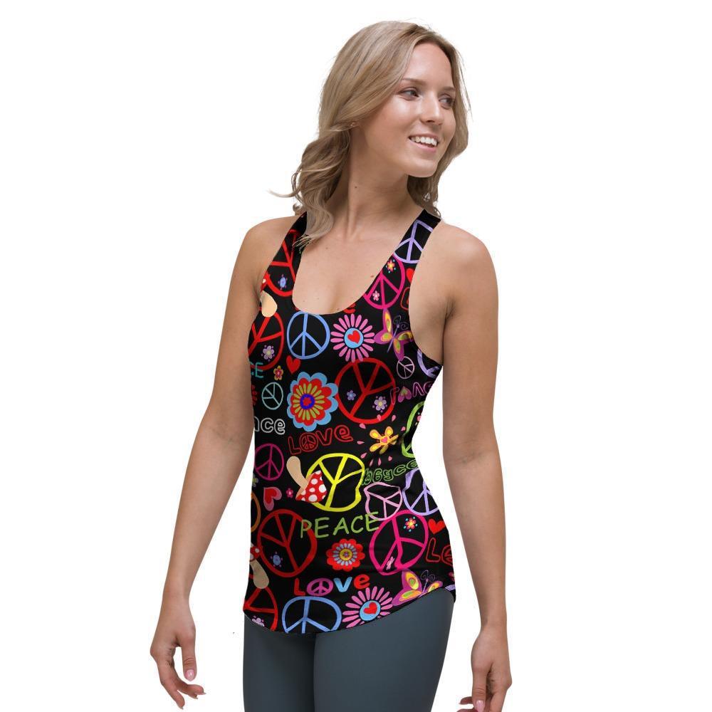 Hippie Peace Sign Women's Racerback Tank Top-grizzshop