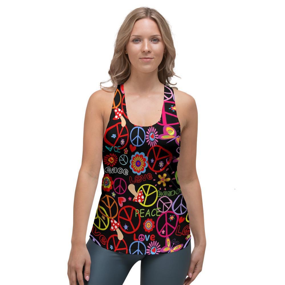 Hippie Peace Sign Women's Racerback Tank Top-grizzshop