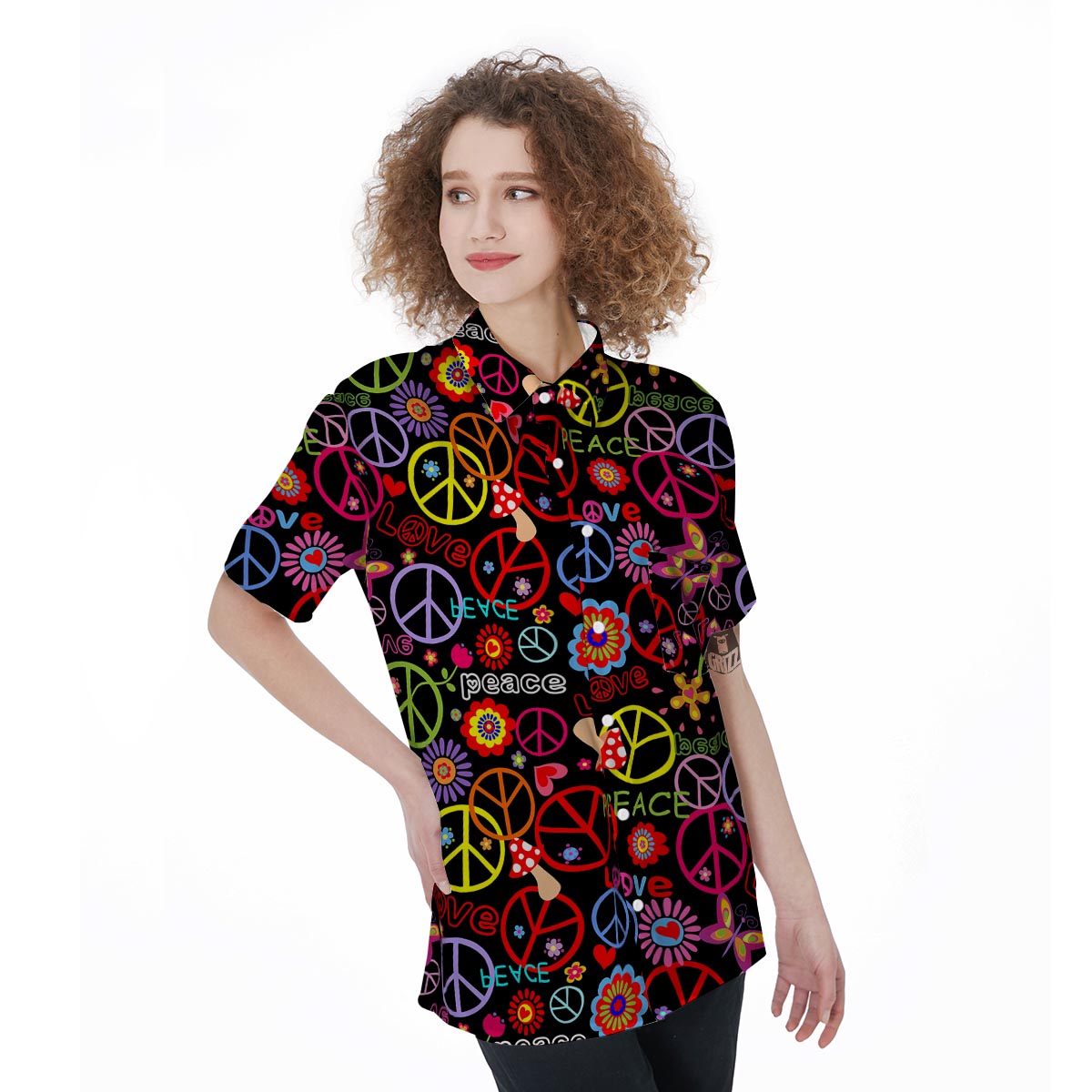 Hippie Peace Sign Women's Short Sleeve Shirts-grizzshop