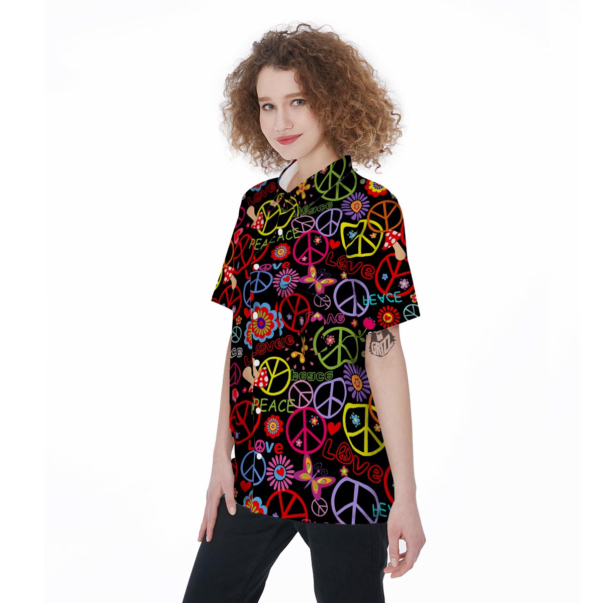 Hippie Peace Sign Women's Short Sleeve Shirts-grizzshop