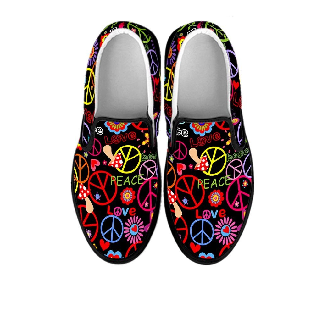 Hippie Peace Sign Women's Slip On Sneakers-grizzshop
