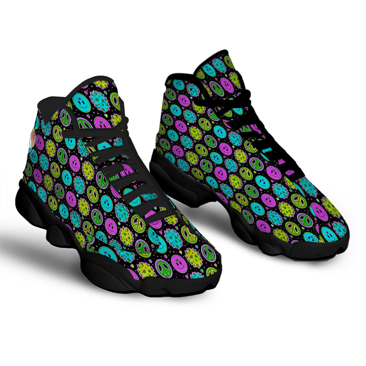 Hippie Peace Symbol And Weed Print Pattern Black Basketball Shoes-grizzshop