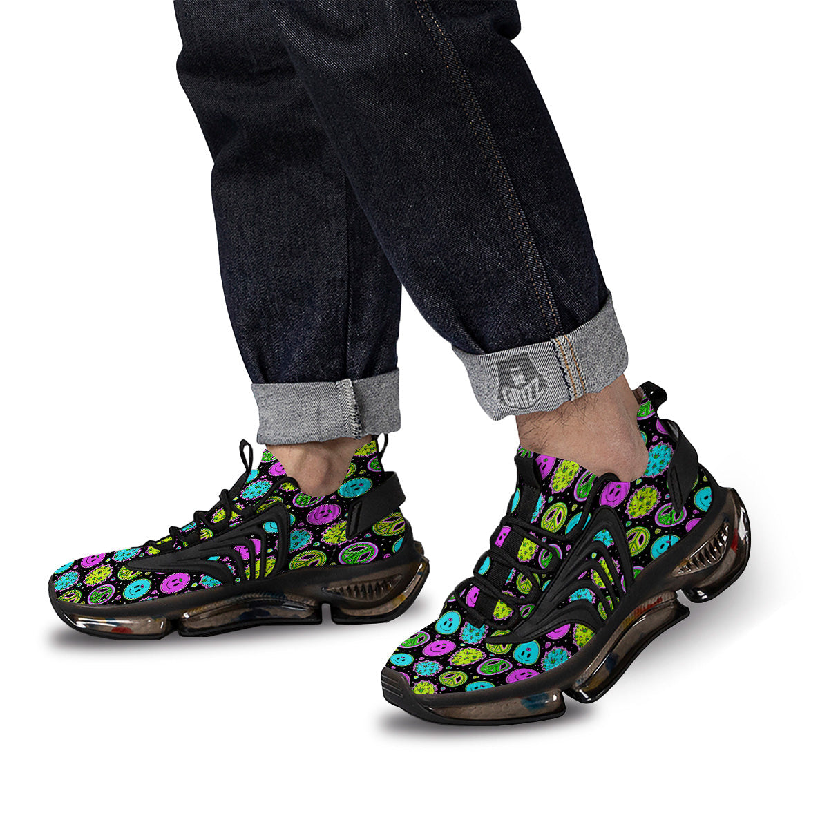 Hippie Peace Symbol And Weed Print Pattern Black Gym Shoes-grizzshop