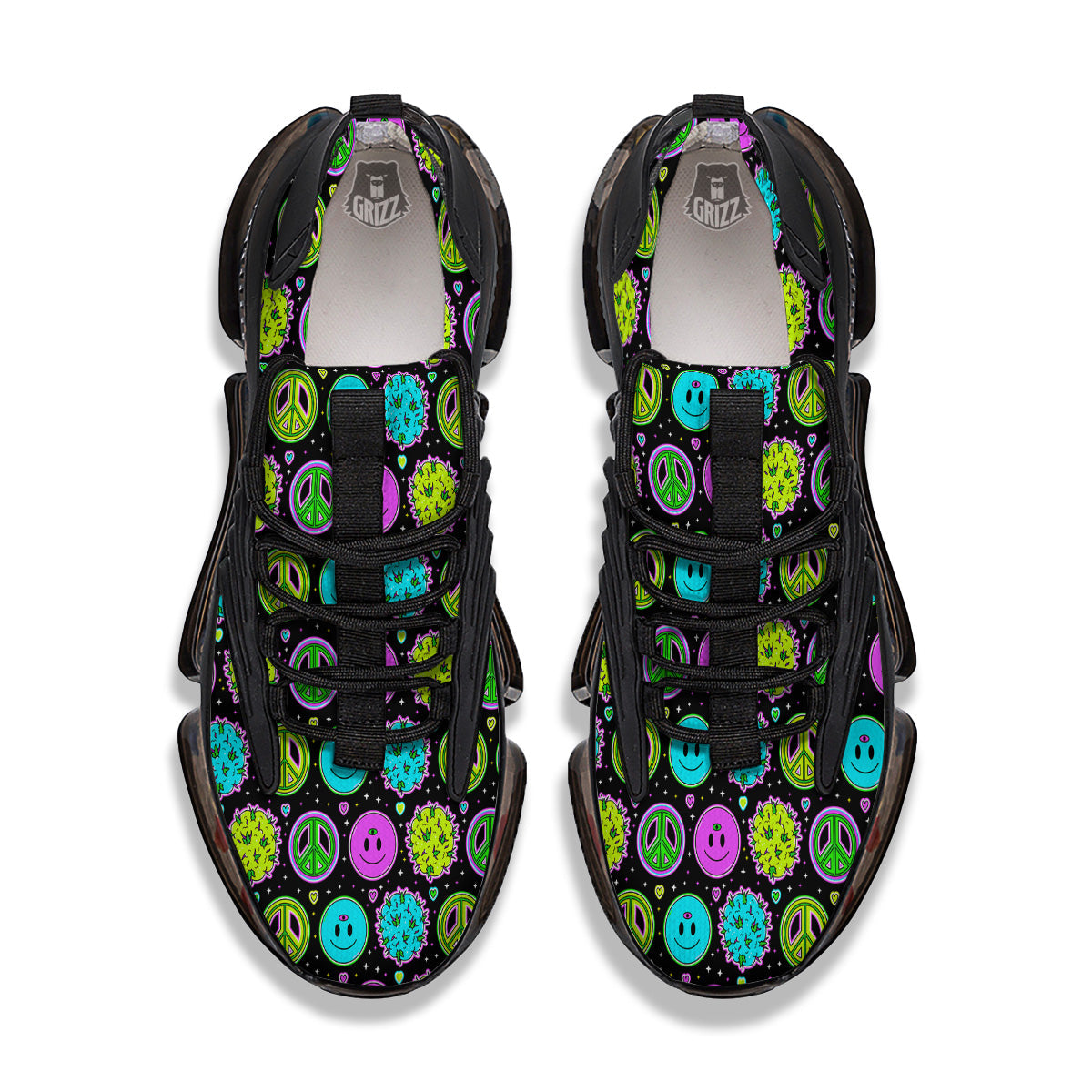 Hippie Peace Symbol And Weed Print Pattern Black Gym Shoes-grizzshop
