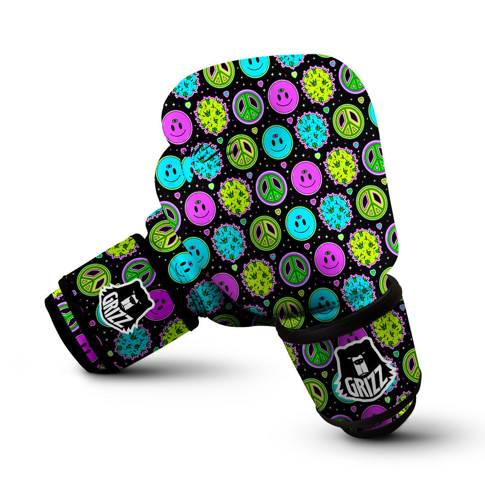 Hippie Peace Symbol And Weed Print Pattern Boxing Gloves-grizzshop