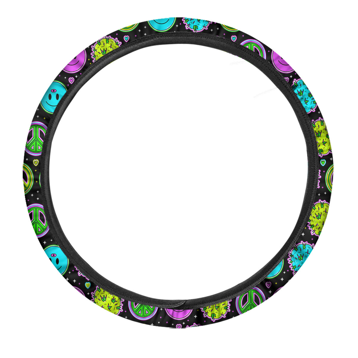 Hippie Peace Symbol And Weed Print Pattern Car Steering Wheel Cover-grizzshop