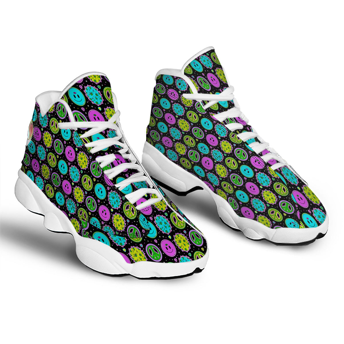 Hippie Peace Symbol And Weed Print Pattern White Basketball Shoes-grizzshop