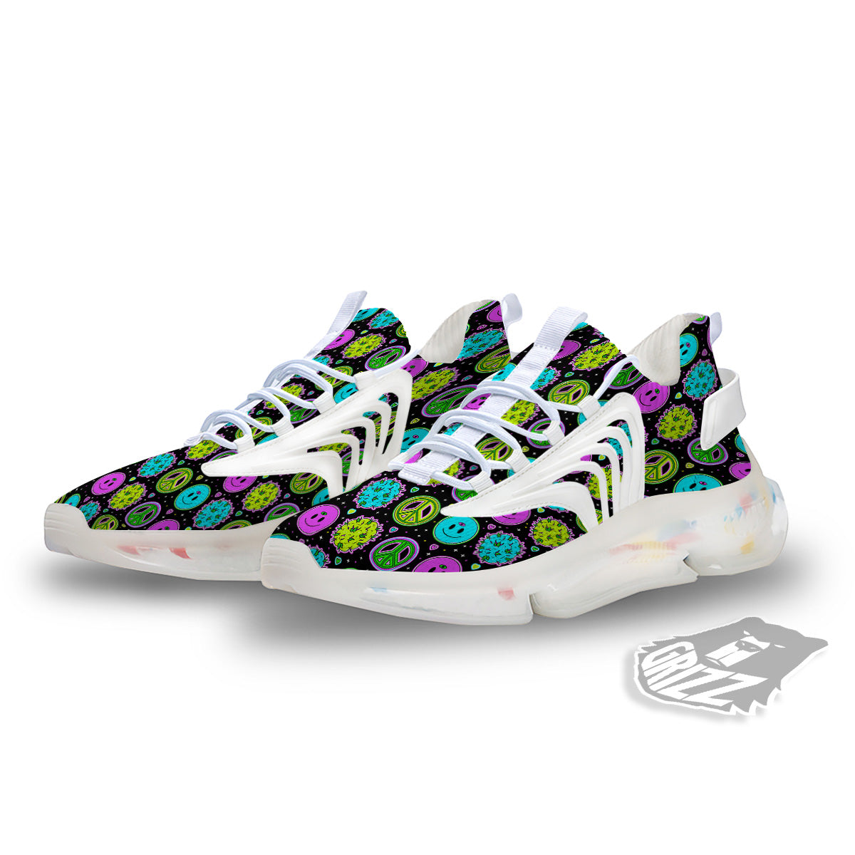 Hippie Peace Symbol And Weed Print Pattern White Gym Shoes-grizzshop