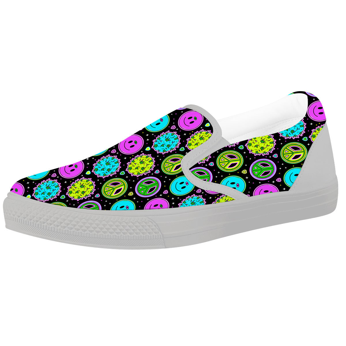 Hippie Peace Symbol And Weed Print Pattern White Slip On Shoes-grizzshop