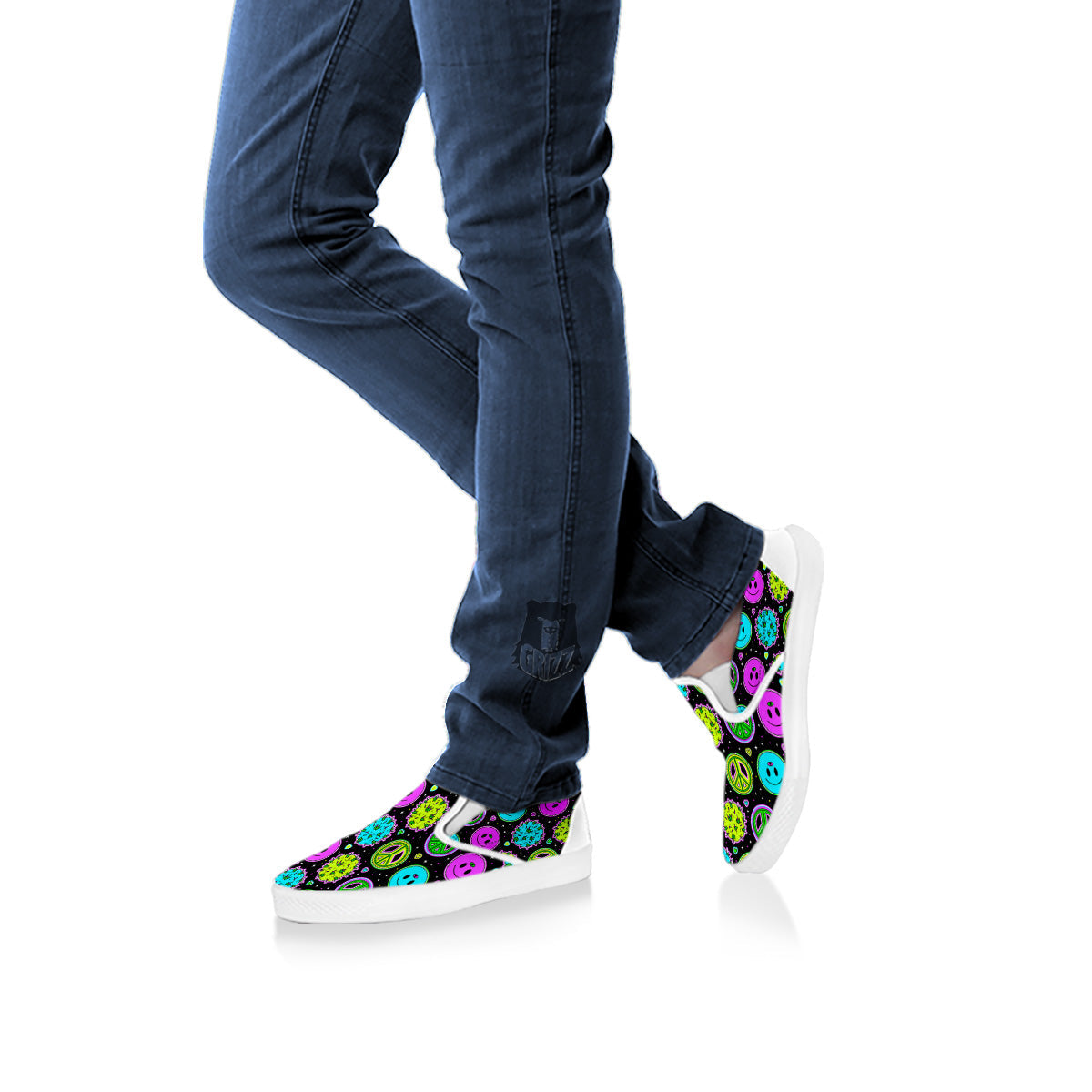 Hippie Peace Symbol And Weed Print Pattern White Slip On Shoes-grizzshop