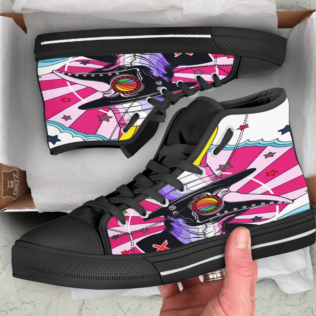 Hippie Plague Doctor Colorful Print Black High Top Shoes-grizzshop