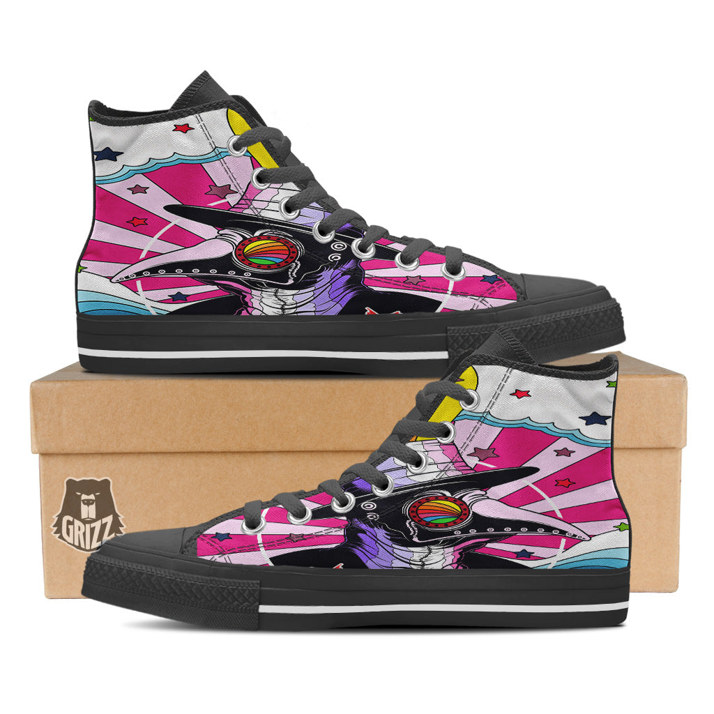 Hippie Plague Doctor Colorful Print Black High Top Shoes-grizzshop