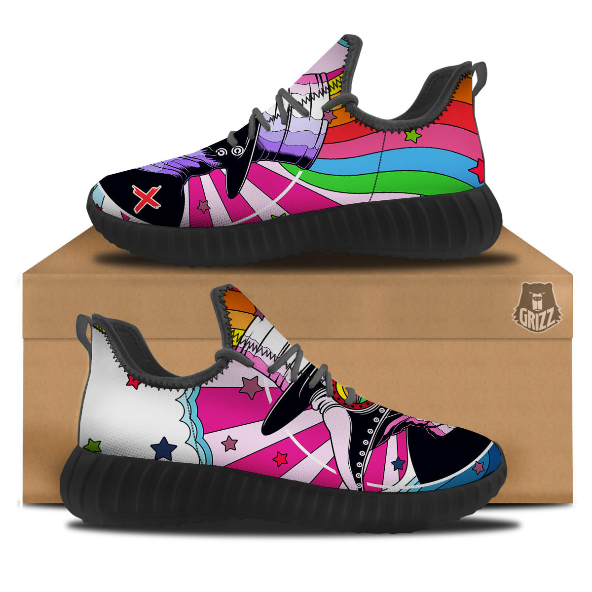 Hippie Plague Doctor Colorful Print Black Walking Shoes-grizzshop