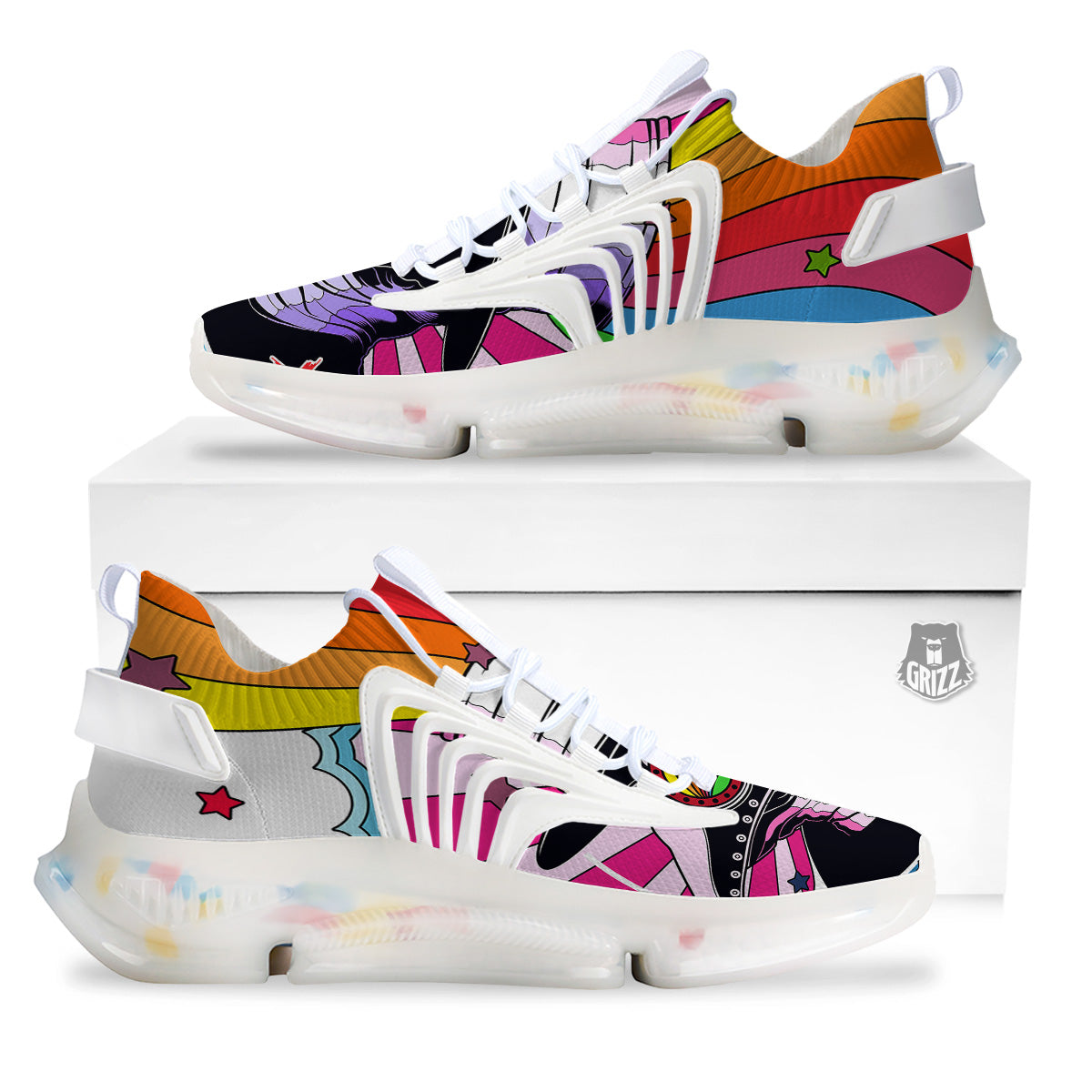 Hippie Plague Doctor Colorful Print White Gym Shoes-grizzshop