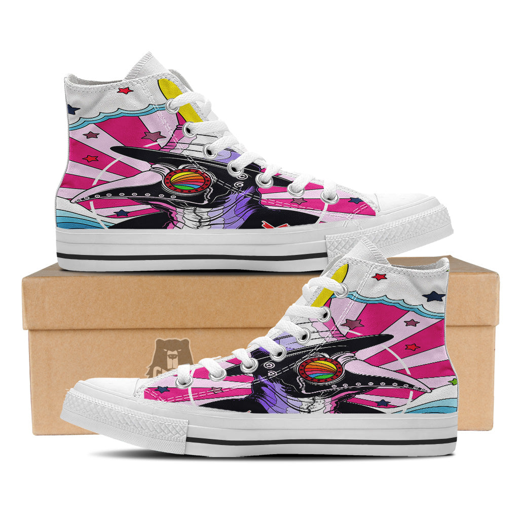 Hippie Plague Doctor Colorful Print White High Top Shoes-grizzshop