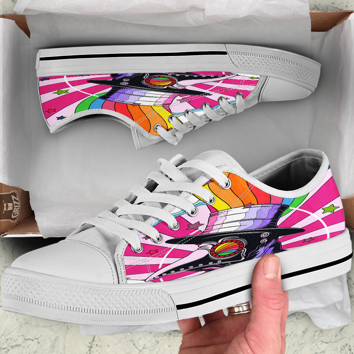 Hippie Plague Doctor Colorful Print White Low Top Shoes-grizzshop