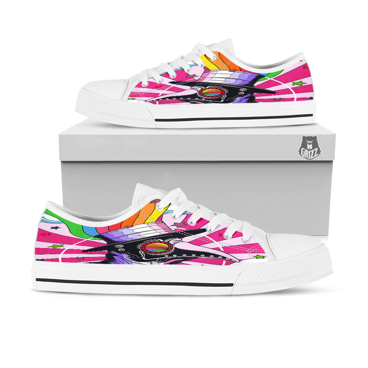 Hippie Plague Doctor Colorful Print White Low Top Shoes-grizzshop